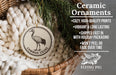 a ceramic ornament hanging from a wicker basket, with a bird and a pig design. The ornament is described as a " Ceramic Ornaments" and is described as "Cozy, High-quality Prints" and "Vibrant & Long Lasting". It is also noted that the ornament is "Shipped Fast in with Holiday Packaging" and " Won't Peel or Fade Over Time". The image is a part of a larger collection of images, and the caption is a "Flying Pig - SIGN COMPANY".