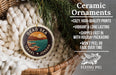 Ceramic ornaments, featuring a design of a sunset over the Dead Sea, are displayed in a woven basket.