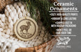 Ceramic ornaments, featuring a deer and the text "DIK-DIK", are displayed in a wicker basket.