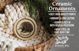Ceramic ornaments, including a ceramic Echidna ornament, are displayed in a woven basket.