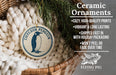 Ceramic ornaments, featuring a penguin design, are displayed in a woven basket.