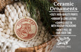 Ceramic ornaments, featuring a fishing cat design, are displayed in a woven basket.