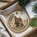 A round ornament featuring a German Shepherd dog's head, with the text "German Shepherd" around the edge.