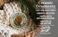 Ceramic ornaments, featuring a lion and tama rin, are displayed in a woven basket.
