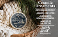Ceramic ornaments, featuring a design of Gothenburg, Sweden, hanging from a wicker basket.