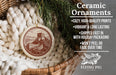 Ceramic ornaments, featuring a detailed illustration of the Great Wall of China, are displayed in a woven basket.