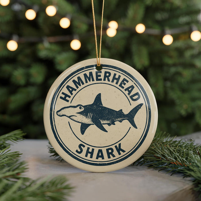 A circular ornament with the text "HAMMERTOWN SHARK" and a graphic of a hammerhead shark.
