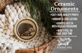 Ceramic ornaments, featuring a porcelain design of a hedgehog, are displayed in a wicker basket.