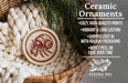 Ceramic ornaments, featuring a crab design, are displayed in a woven basket.