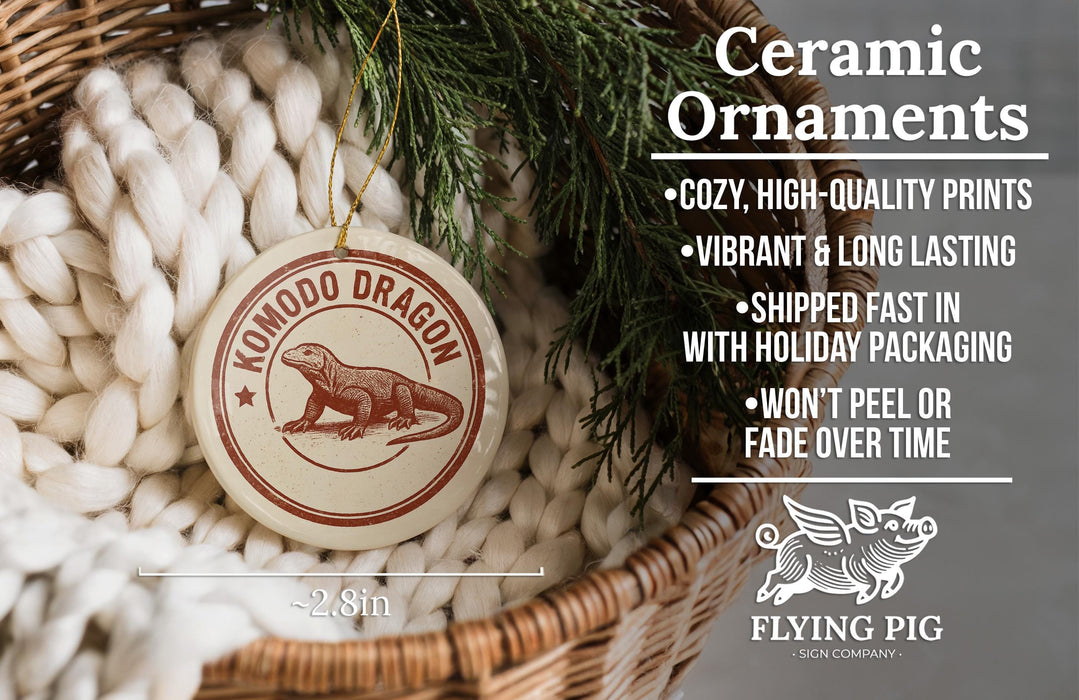 Ceramic ornaments, specifically a ceramic ornament with a dragon design, are displayed in a woven basket.