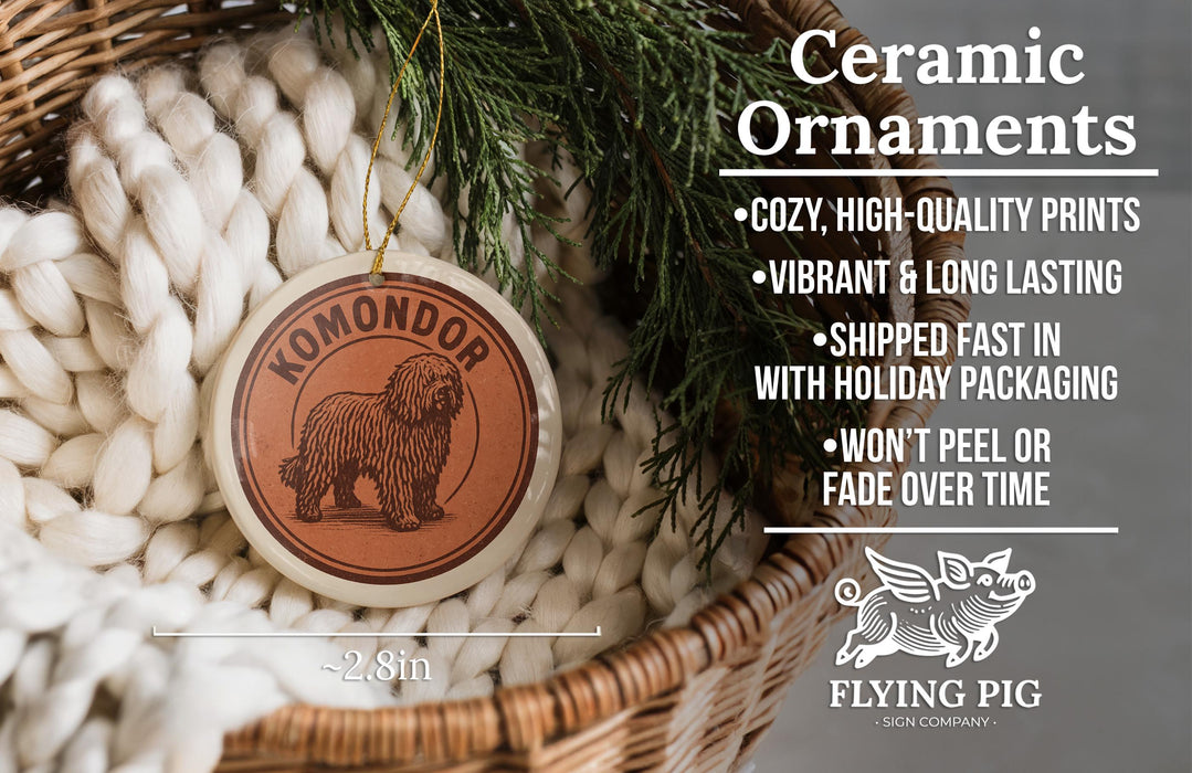 a ceramic ornament in a basket, with a description of the ornament and its features.