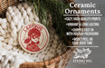 Ceramic ornaments, featuring a ladybug design, are displayed in a woven basket.