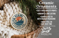 a ceramic ornament with a Miami, Florida USA design, hanging from a wicker basket. The ornament is described as a ceramic ornament, and it is placed next to a pine branch. The image also includes text that provides information about the ornament, such as its quality, durability, and shipping speed.