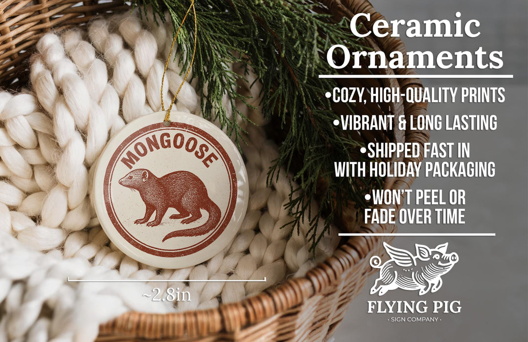 a ceramic ornament in a wicker basket, with a description of the ornament and its features.