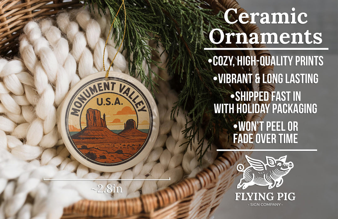 Ceramic ornaments, a woven basket, and a pine tree are featured in the image.