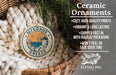 Ceramic ornaments, featuring a design of a Greek island with a windmill, are displayed in a woven basket.