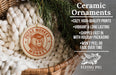 Ceramic ornaments, featuring a monkey design, are displayed in a woven basket.