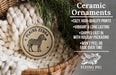 a ceramic ornament in a basket, with a text overlay providing information about the ornament.