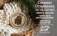 Ceramic ornaments, featuring a ceramic dog ornament with the text "Puli Dog" and a wicker basket with pine branches.