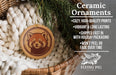 Ceramic ornaments, featuring a red panda, are displayed in a woven basket.
