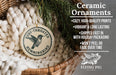 Ceramic ornaments, featuring a hummingbird design, are displayed in a woven basket.