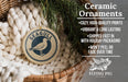 Ceramic ornaments, featuring a Seagull logo, are displayed in a woven basket.