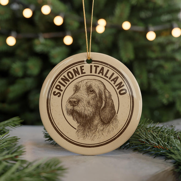 A circular ornament featuring a Spaniel dog's head, with the text "Spinone Italiano" around the edge.