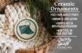 Ceramic ornaments, featuring a ceramic ornament with a stingray design, are displayed in a wicker basket.
