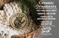 Ceramic ornaments, featuring a ceramic ornament with a design of a small monkey or tarsier, hanging from a wicker basket.