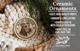 Ceramic ornaments featuring a Welsh terrier dog, with text describing the ornaments as cozy, high-quality prints, vibrant, long-lasting, and shipped fast in holiday packaging.