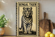 A framed illustration of a tiger is displayed on a shelf, surrounded by various kitchen utensils and a potted plant.