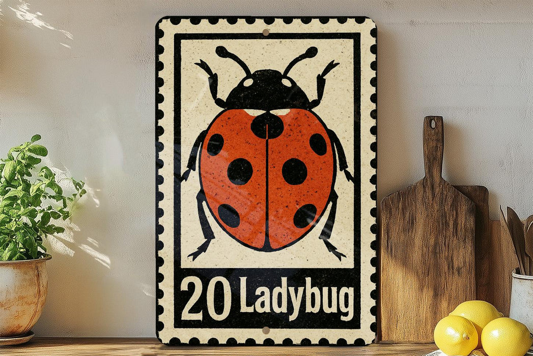A sign featuring a ladybug, with the text "20 Ladybug" below it.