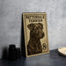 A metal sign featuring a black and brown illustration of a Patterdale Terrier dog, with the text "PATTERDALE TERRIER" printed on it.