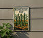 a sign with the text "Asparagus Bed" and an illustration of a field with asparagus plants.