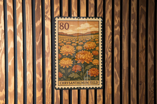A postage stamp featuring a field of chrysanthemum flowers, with the number 80 visible.