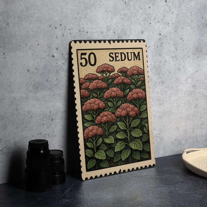 A 50 cent postage stamp featuring a floral illustration of pink flowers.