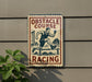 a sign that says "Obstacle Course Racing" with an illustration of a man running over a hurdle.