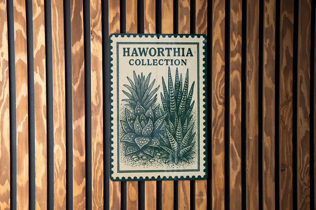 A framed poster with a plant illustration is displayed on a wooden wall.