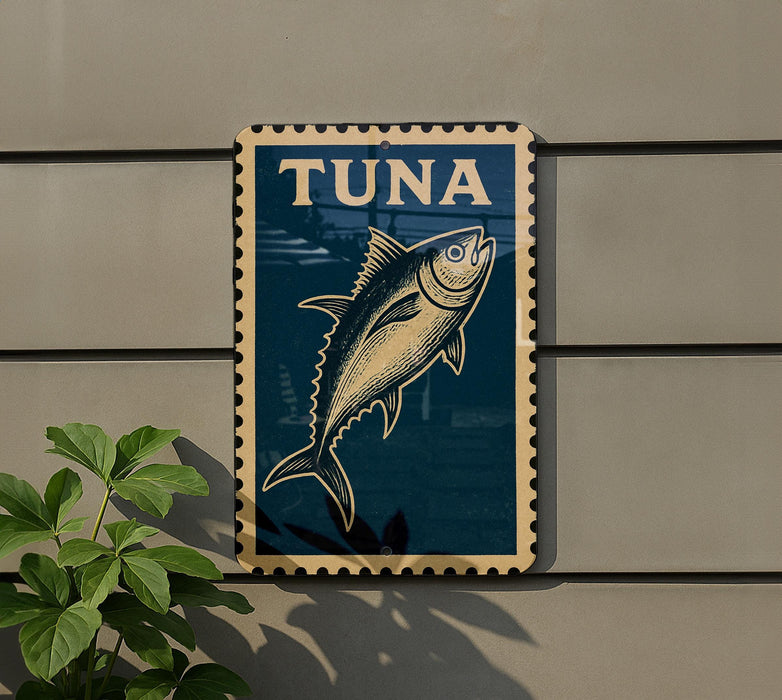 a sign with the word "Tuna" on it, along with a picture of a tuna fish.