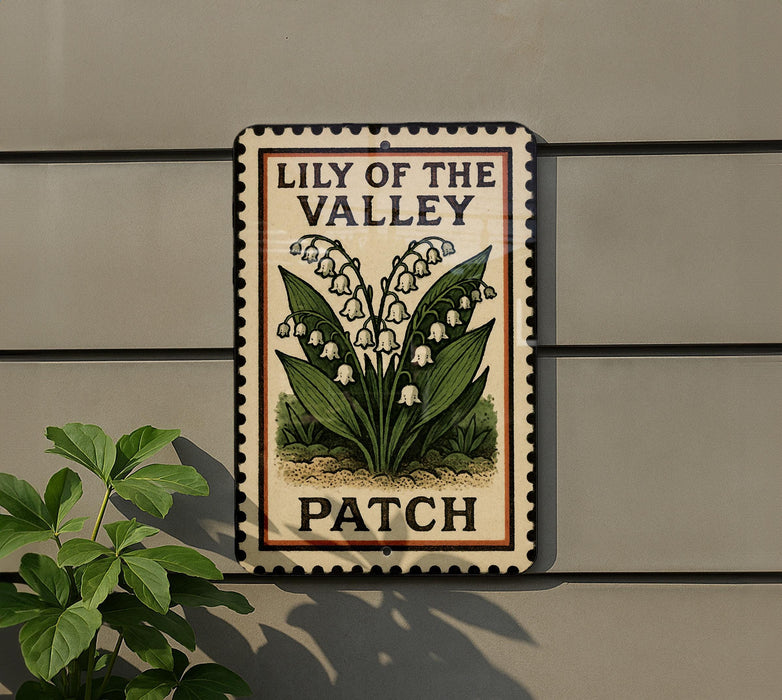 A sign for the "Lily of the Valley Patch" is displayed on a wall, featuring an illustration of lily of the valley flowers.