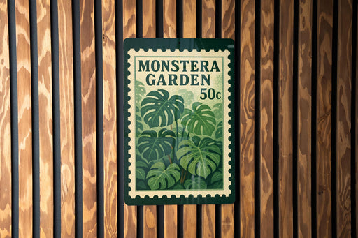 A poster for the Monstera Garden, featuring a large image of monstera plants and a price tag of 50 cents.