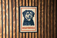A metal sign with a black and white illustration of a husky dog and the word "HUSKYDOOLE" printed on it, mounted on a wooden wall.