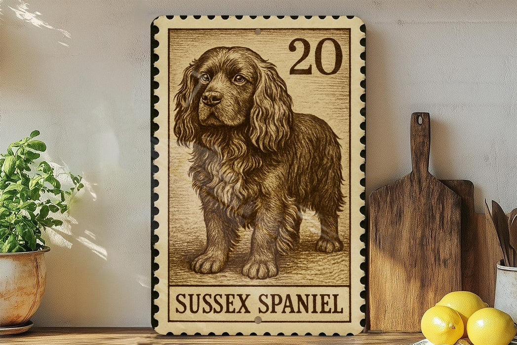 A wooden shelf displaying a framed image of a brown and black dog, a wooden cutting board, and some lemons.