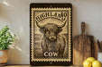Highland Cow Metal Sign – Rustic Farmhouse Wall Art, Vintage Stamp Style Print, Country Decor for Kitchen or Barn