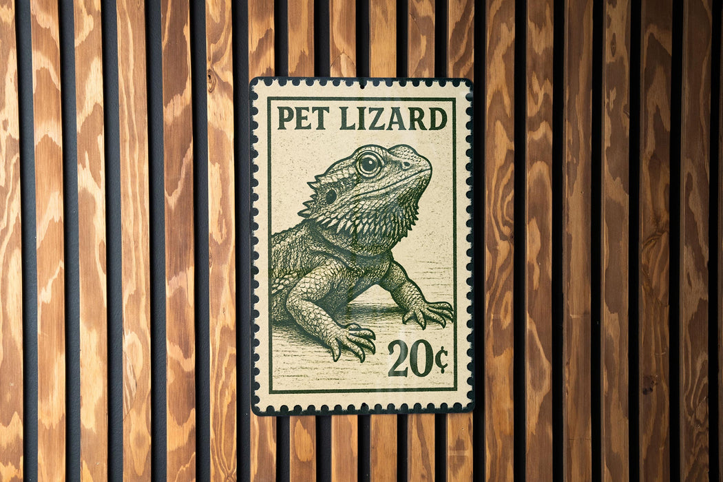 A 20-cent postage stamp featuring a detailed illustration of a pet lizard.