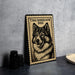 A framed illustration of a Thai bangka dog, a breed of dog native to Thailand, is displayed on a wall.