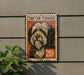 A postage stamp featuring a Tibetan Terrier dog, with the text "TIBETAN TERRIER" and the price "20c" printed on it.
