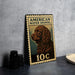 A metal sign featuring an illustration of an American Water Spaniel dog, with the text "AMERICAN WATER SPANIEL" and the price "10c" printed on it.