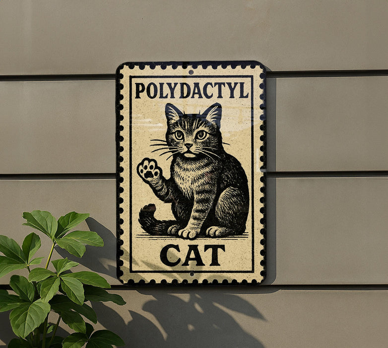 a sign with a cat illustration and the text "POLYDACTYL CAT" on it.