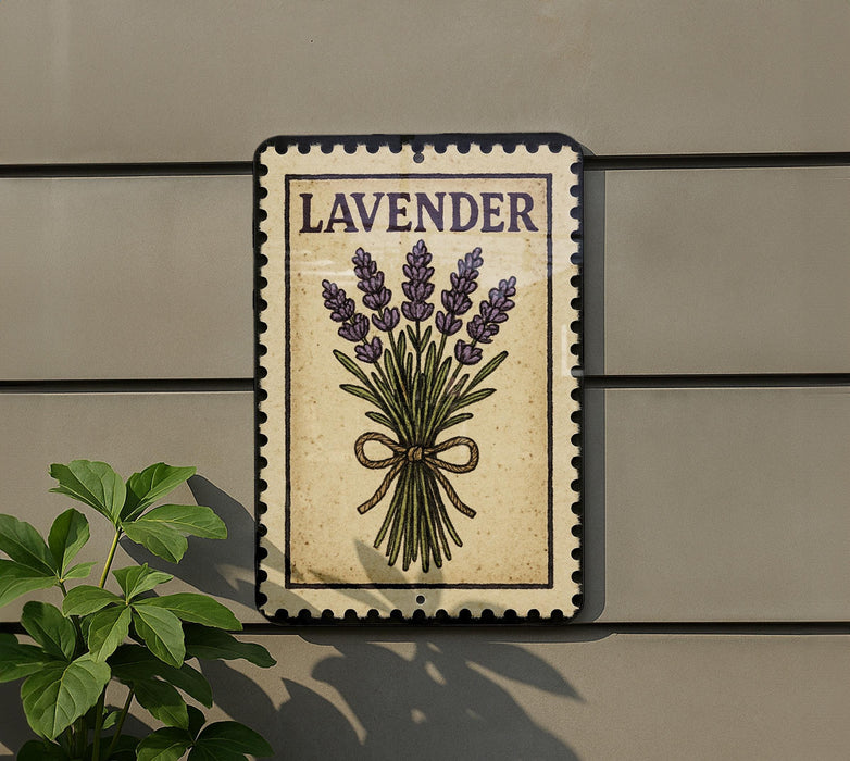 a sign with the word "LAVENDER" and a depiction of lavender flowers.